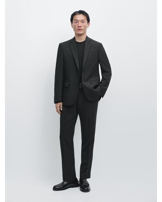 MASSIMO DUTTI Black 100% Cool Wool Suit Blazer for men