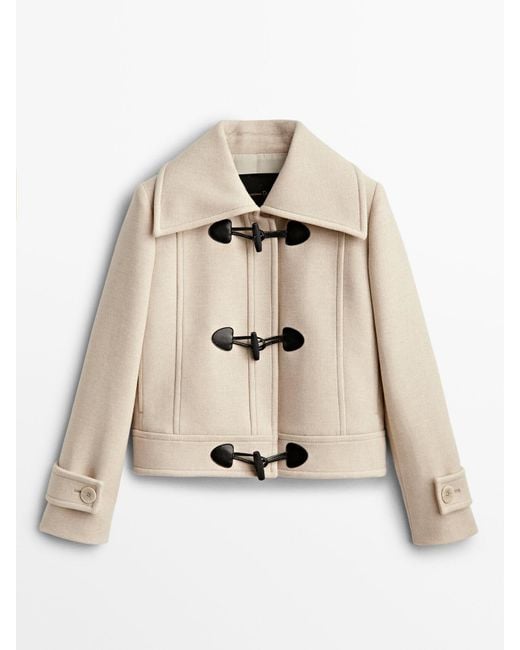 MASSIMO DUTTI Short Wool Coat With Toggle Buttons in Natural | Lyst