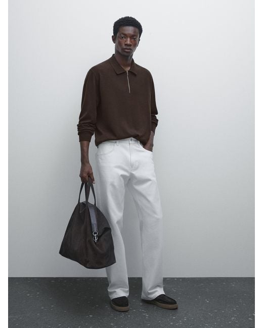 MASSIMO DUTTI Strickpullover Im Polo-Stil Mit Reißverschluss Aus Wollgemisch in Gray für Herren