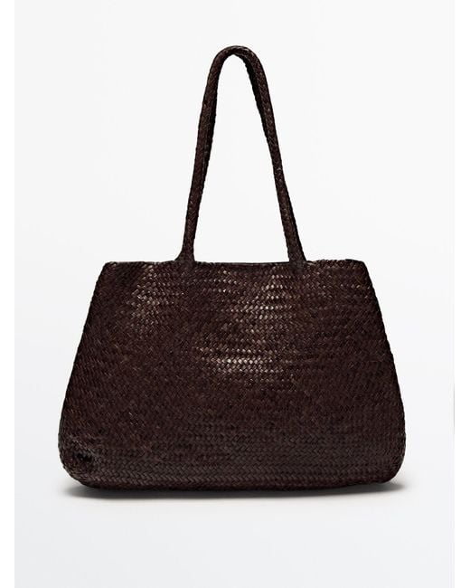 MASSIMO DUTTI Brown Large Braided Nappa Tote Bag