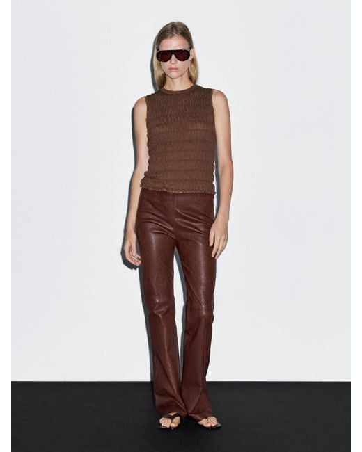 Top Fruncido Mezcla Algodón MASSIMO DUTTI de color White