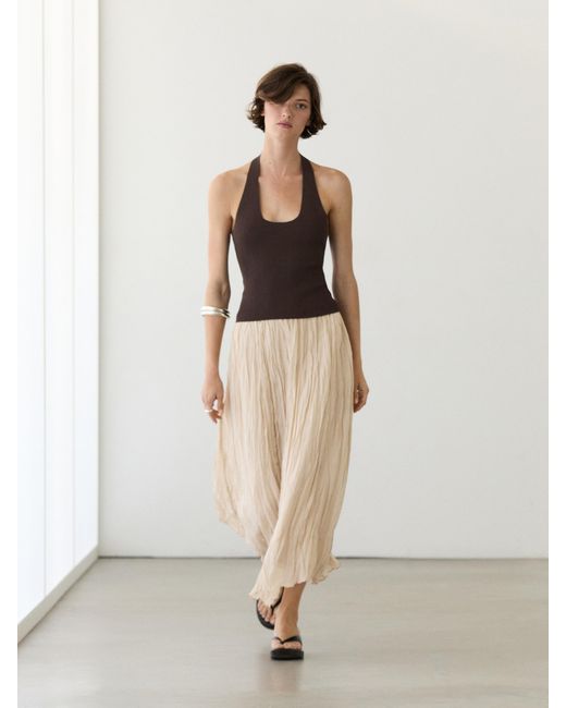 MASSIMO DUTTI White Flowing Midi Skirt With Pleated Detail