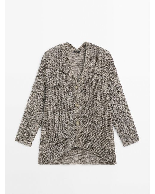 MASSIMO DUTTI Gemêleerd Tricot Vest Met Knopen in het Gray
