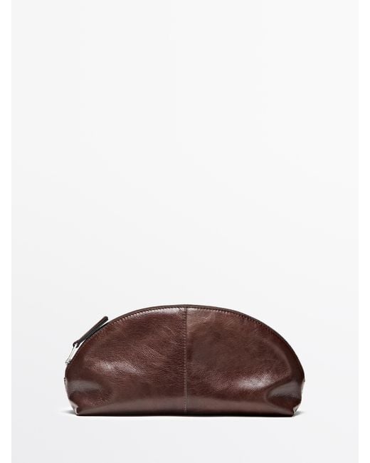 MASSIMO DUTTI Brown Nappa Leather Toiletries Bag