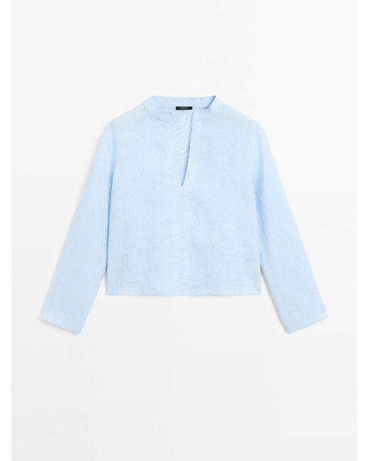 MASSIMO DUTTI Blue Fließendes Hemd Aus 100 Leinen