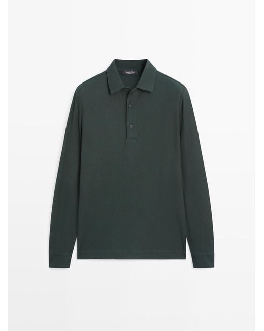MASSIMO DUTTI Piqué Polo Met Structuur En Lange Mouw in het Green voor heren