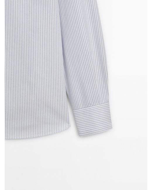 MASSIMO DUTTI White Regular-Fit Cotton Striped Shirt for men