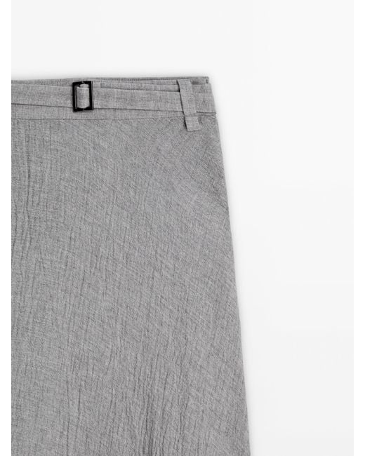 MASSIMO DUTTI Gray Long Flounce Skirt With Belt