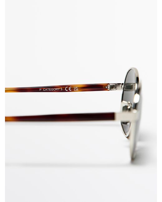 MASSIMO DUTTI White Round Tortoiseshell Metal Sunglasses for men