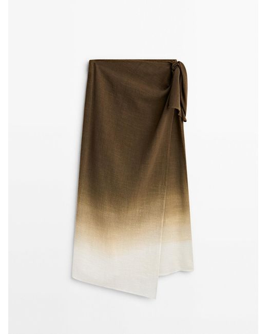 MASSIMO DUTTI Natural Rustic Ombré Wrap Midi Skirt