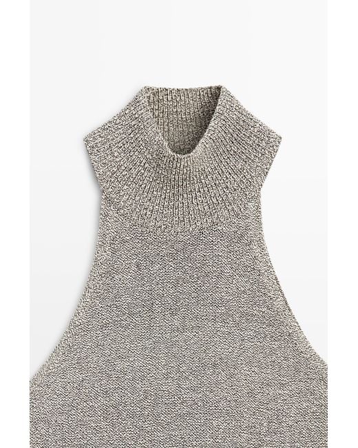 MASSIMO DUTTI Gray Halterneck Knit Top