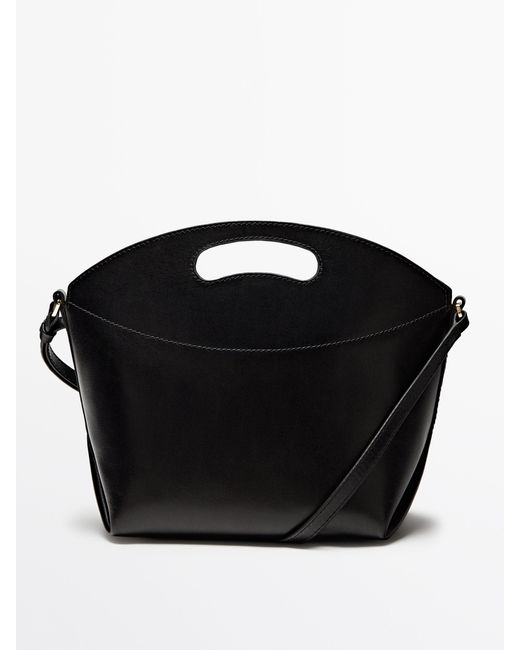 MASSIMO DUTTI Black Nappa Leather Crossbody Bag