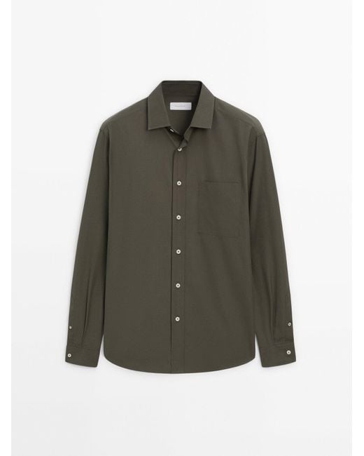 MASSIMO DUTTI Green Regular Fit Poplin Shirt With Pocket for men