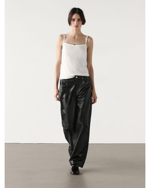 MASSIMO DUTTI White Pointelle-Top Schleife