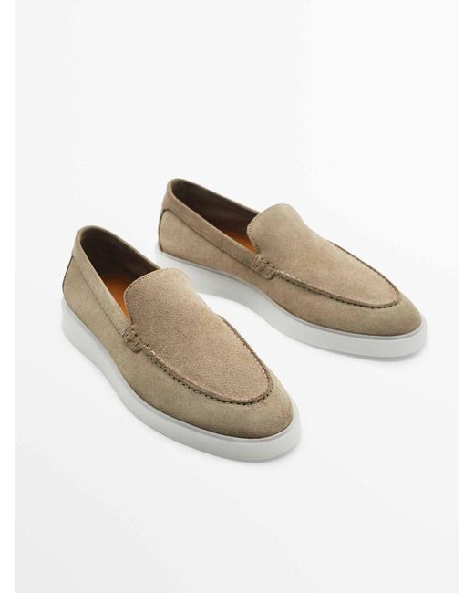 MASSIMO DUTTI Sand Split Suede Translucent Loafers in Natural Men | Lyst