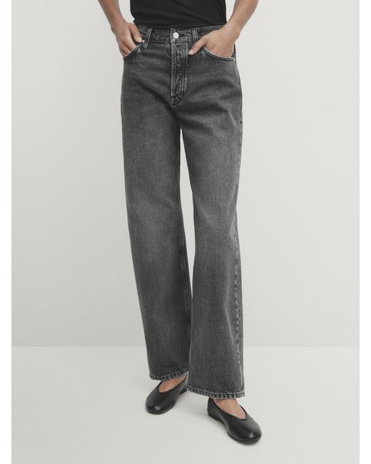 MASSIMO DUTTI Gray Straight Fit High-Waist Jeans