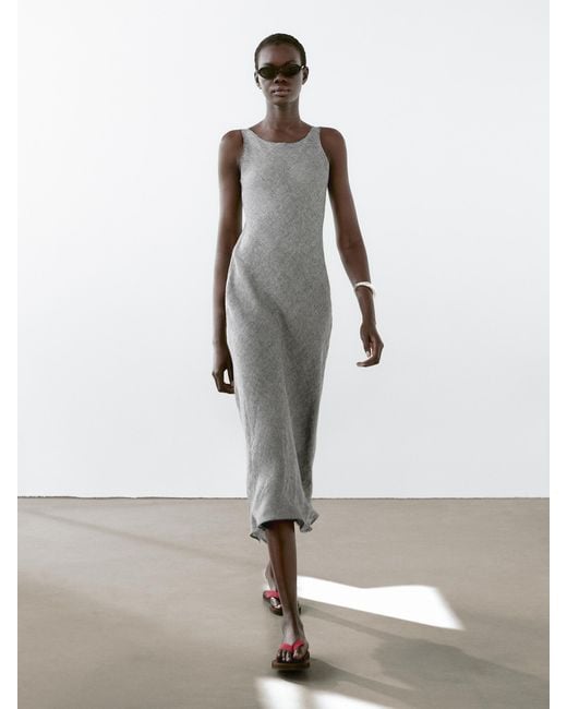 Vestido Midi 100% Lino MASSIMO DUTTI de color Gray