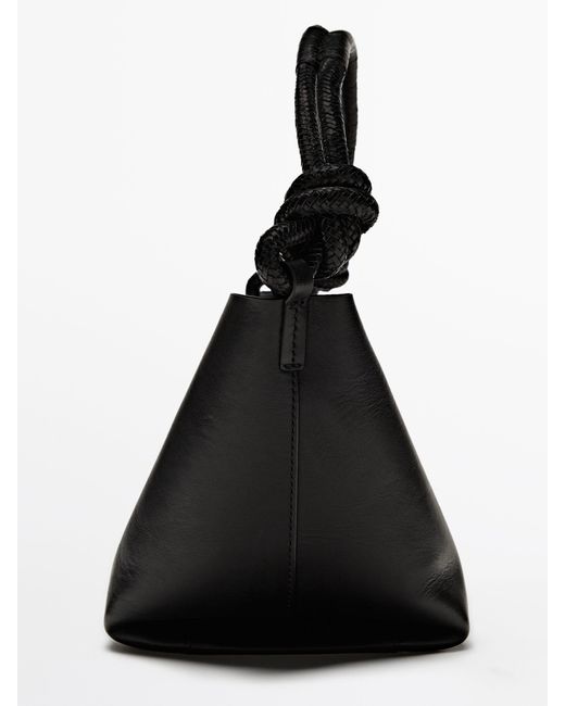 MASSIMO DUTTI Black Nappa Leather Crossbody Bag With Knot Detail
