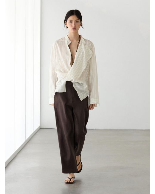 MASSIMO DUTTI Natural 100% Linen Carrot Fit Trousers