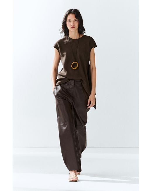 MASSIMO DUTTI Black Leather Barrel Fit Pants