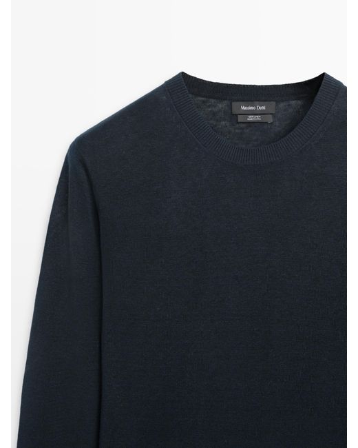 MASSIMO DUTTI White Linen Knit Crew Neck Sweater for men