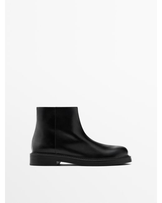 MASSIMO DUTTI White Leather Ankle Boots With Suede Lining