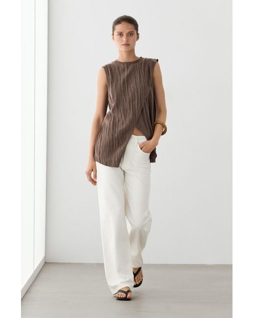 MASSIMO DUTTI Brown Cross-Over Top With Scarf Detail On The Shoulder
