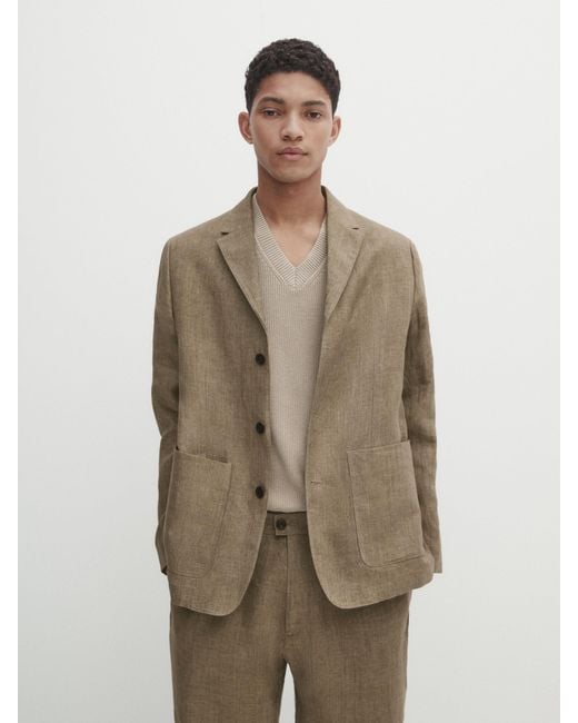 MASSIMO DUTTI Brown 100% Linen Suit Blazer for men