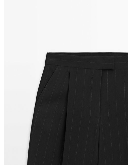 MASSIMO DUTTI White Pinstriped Darted Suit Trousers