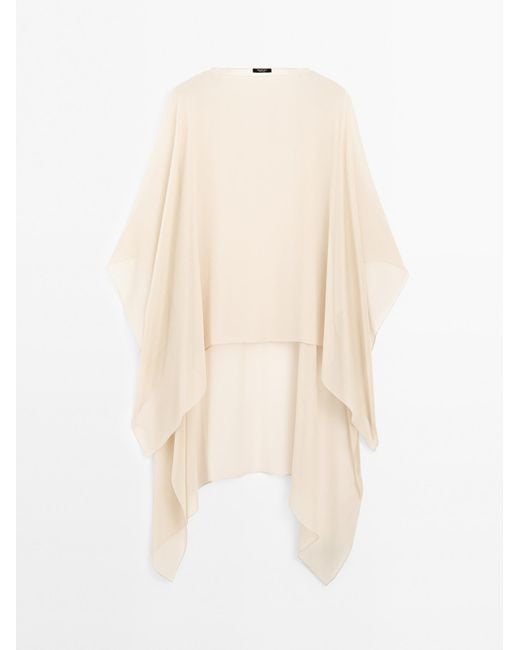 MASSIMO DUTTI White Flowing 100% Mulberry Silk Cape