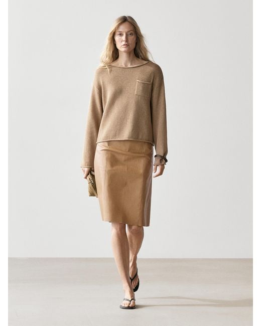 MASSIMO DUTTI Natural Cotton And Linen Knit Sweater With Pocket Detail