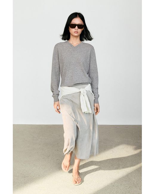 MASSIMO DUTTI Gray 100% Cashmere Knit Sweater
