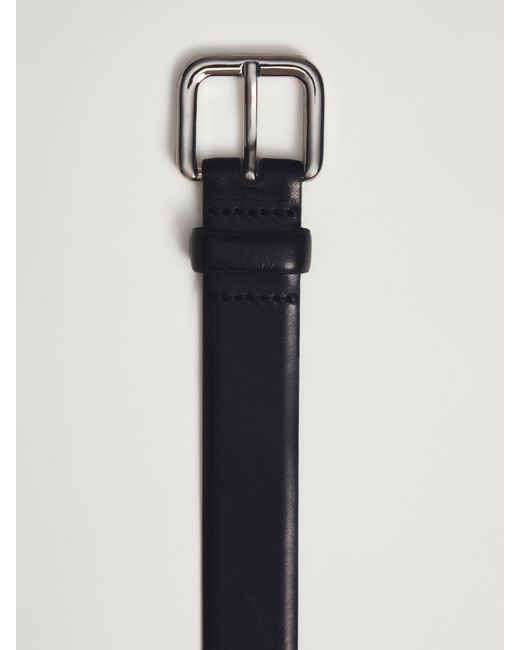 MASSIMO DUTTI Black Leather Belt With Square Buckle