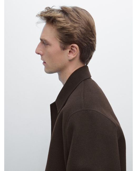 MASSIMO DUTTI Brown Long Wool Blend Coat for men