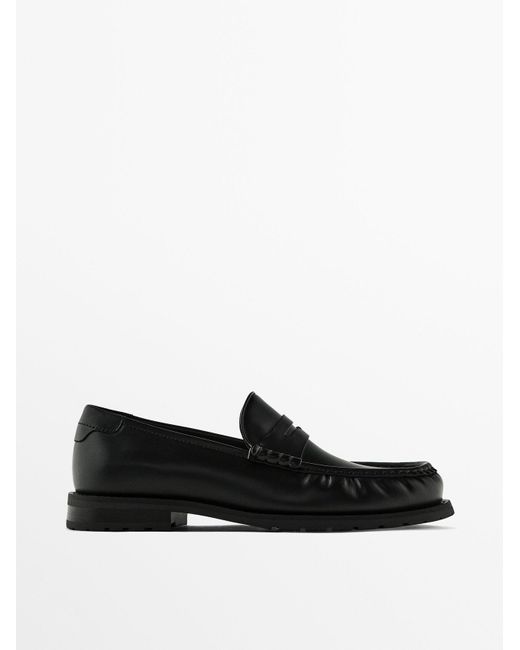 MASSIMO DUTTI Black Leather Loafers for men