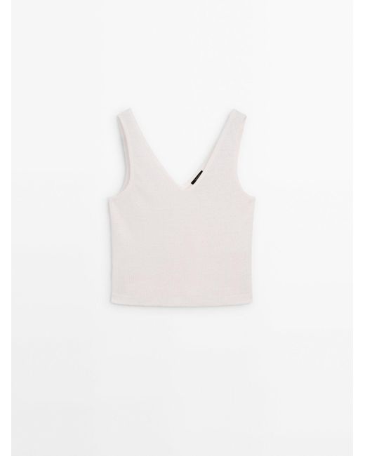 MASSIMO DUTTI Natural Trägertop 100 % Leinen - Gebrochen Weiss - Xs