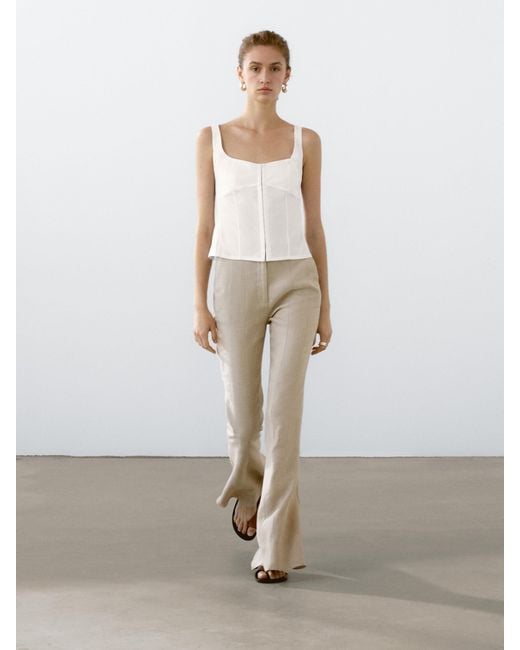 MASSIMO DUTTI White Corsage-Top Aus Baumwollmischgewebe