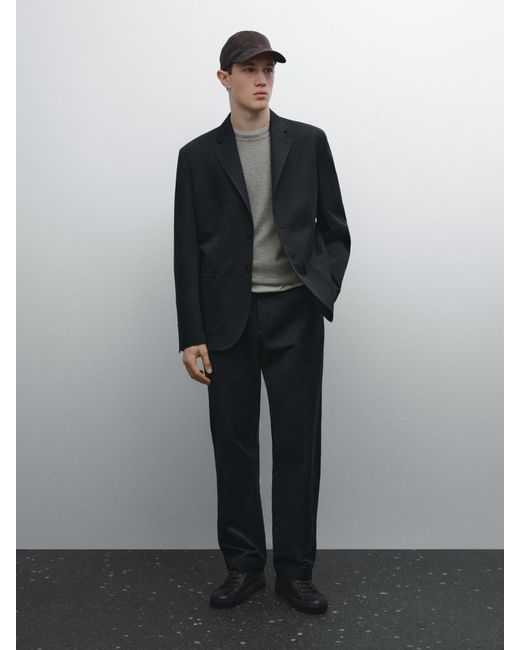 MASSIMO DUTTI Black Cotton Blend Jogger Fit Trousers for men