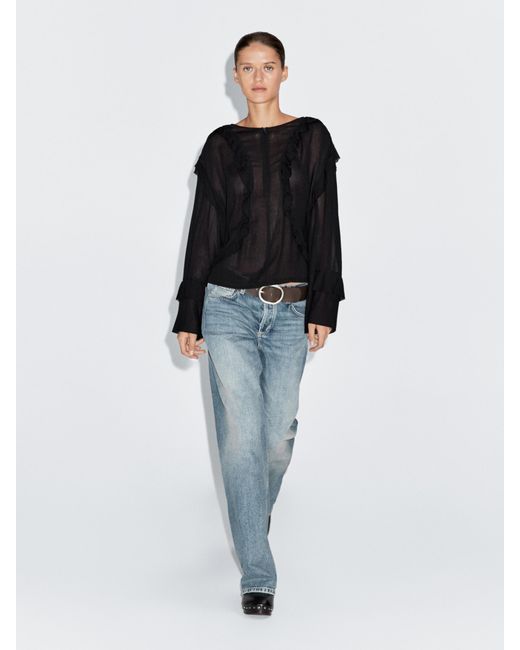 MASSIMO DUTTI Black Fließende Bluse Mit Volants Und Reißverschluss
