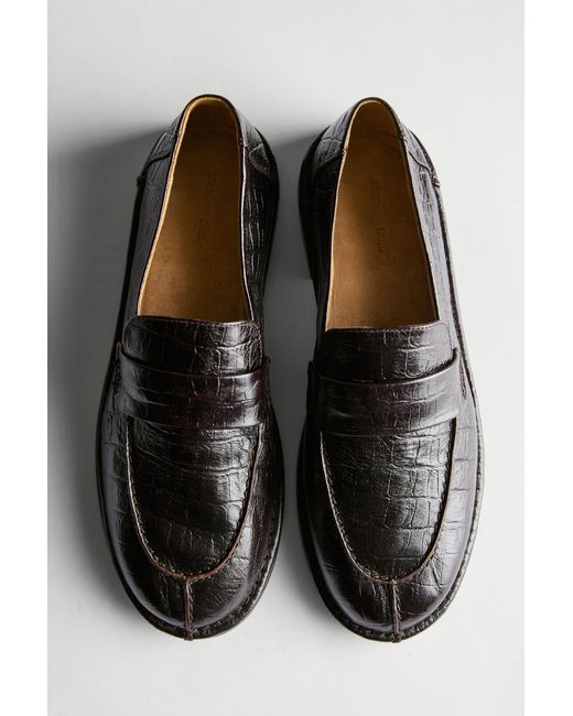 MASSIMO DUTTI Black Mock Croc Embossed Loafers