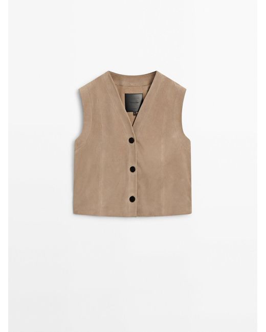 MASSIMO DUTTI Natural Suede Leather Waistcoat With Buttons