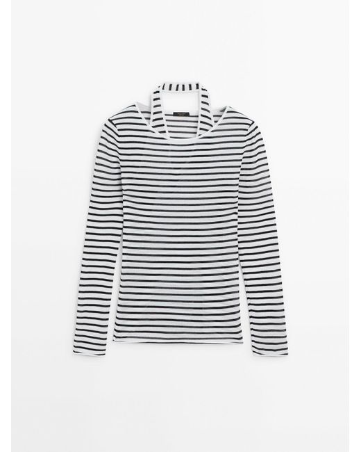 MASSIMO DUTTI White Striped Double Sweater With Long Sleeves