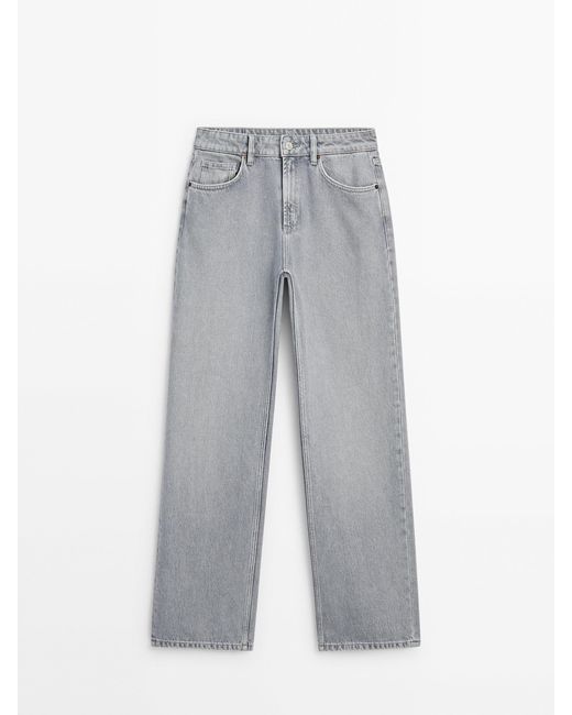 MASSIMO DUTTI Gray Mid-Rise Wide-Leg Full Length Jeans