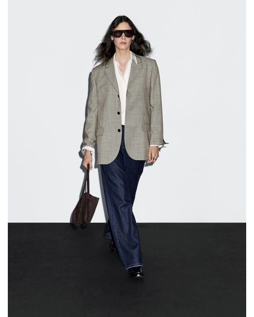 Americana Pata De Gallo 100% Lana MASSIMO DUTTI de color White