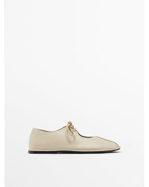 MASSIMO DUTTI White Ballerinas Mit Schnürung Am Spann