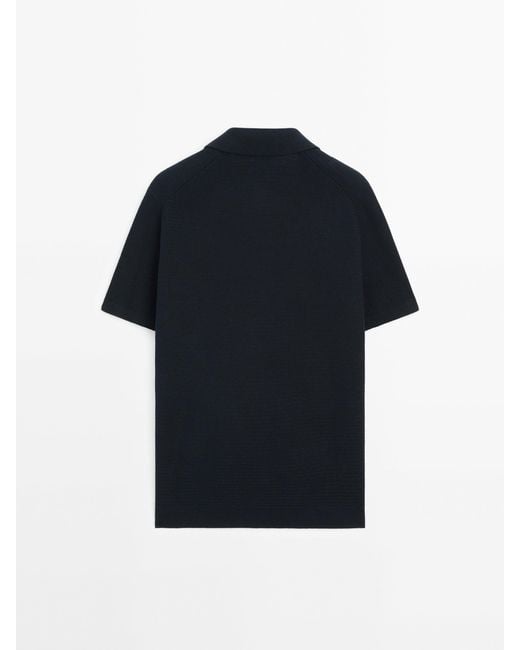 MASSIMO DUTTI Blue Short Sleeve Knit Polo Shirt for men