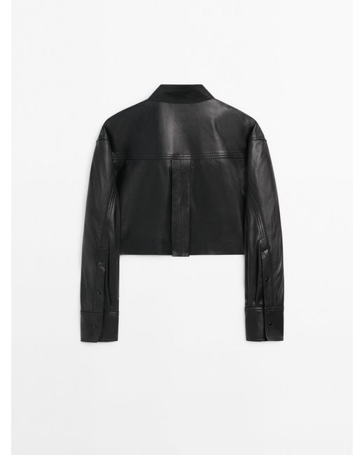 MASSIMO DUTTI Black Nappa Leather Cropped Shirt