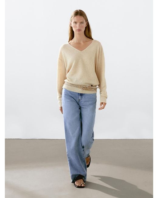 MASSIMO DUTTI 100% Linen Long Sleeve Knit Sweater in White Lyst UK