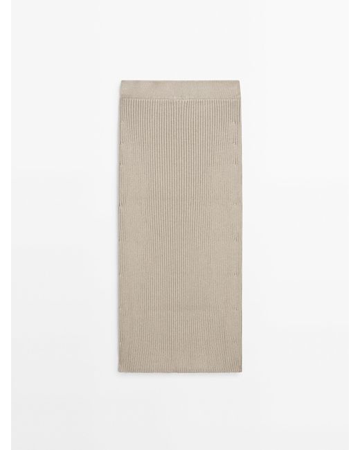 MASSIMO DUTTI White Long Ribbed Skirt With Slit Detail