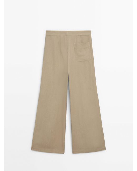 MASSIMO DUTTI Natural Wide-Leg Trousers With Dart Details